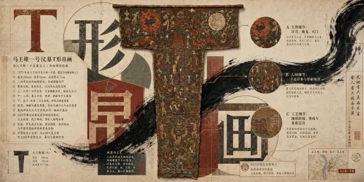 马王堆一号汉墓 T 形帛画知识海报